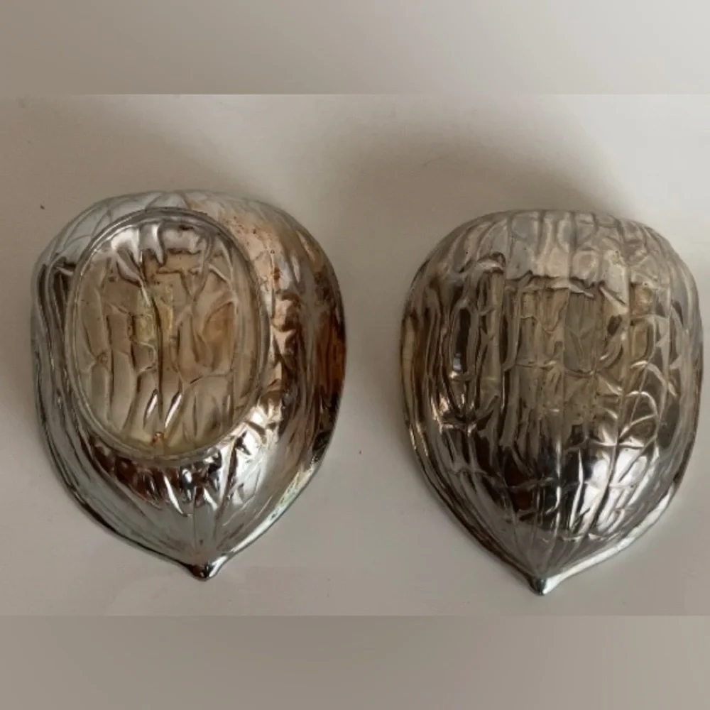 Vintage metal bowls 2 bowls for nuts & crackers walnut shaped bowls metallic